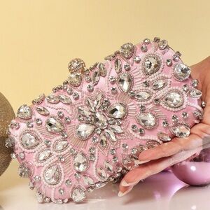 Embellished Pink Crystal Minaudière Clutch